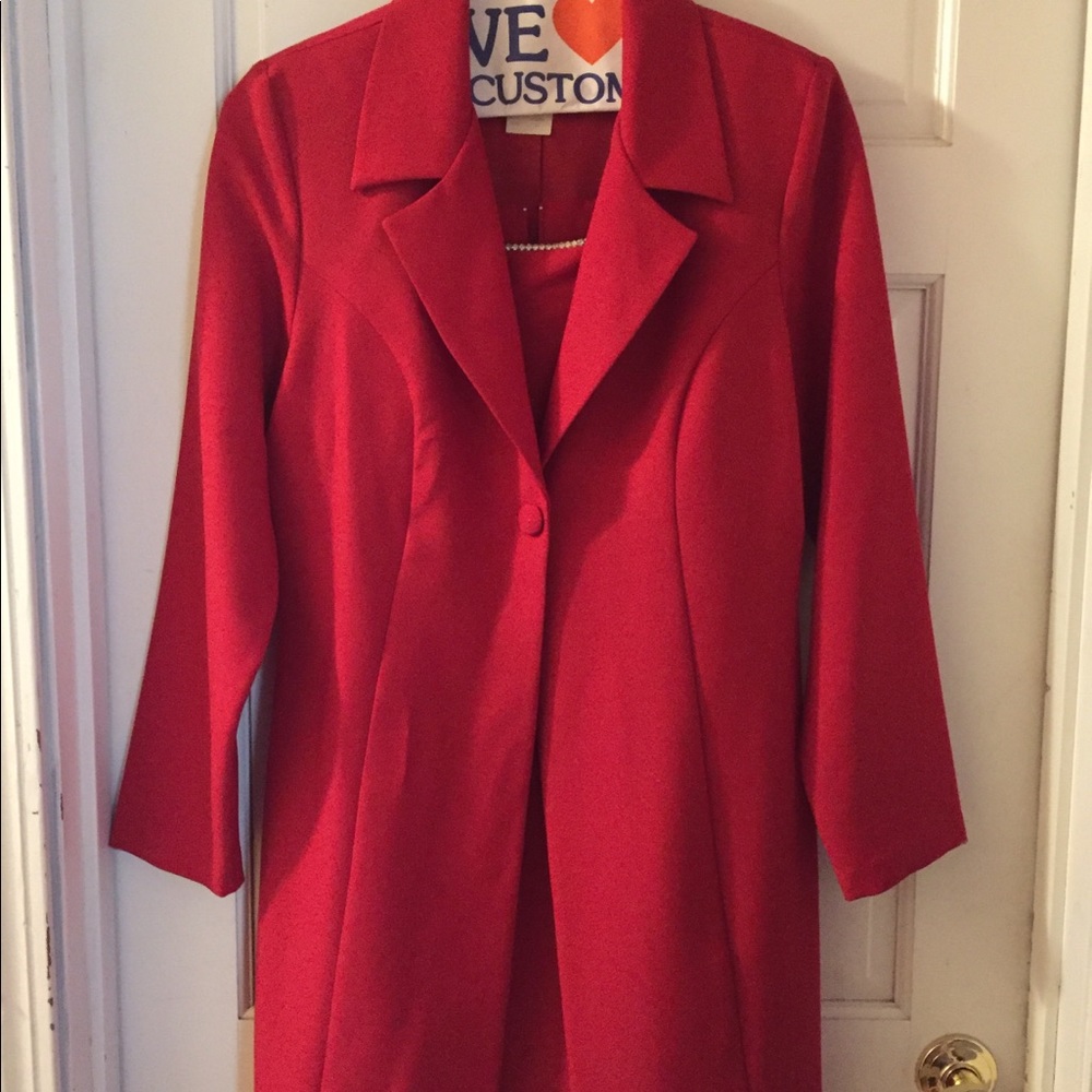 Two pieces red jacket and dress.